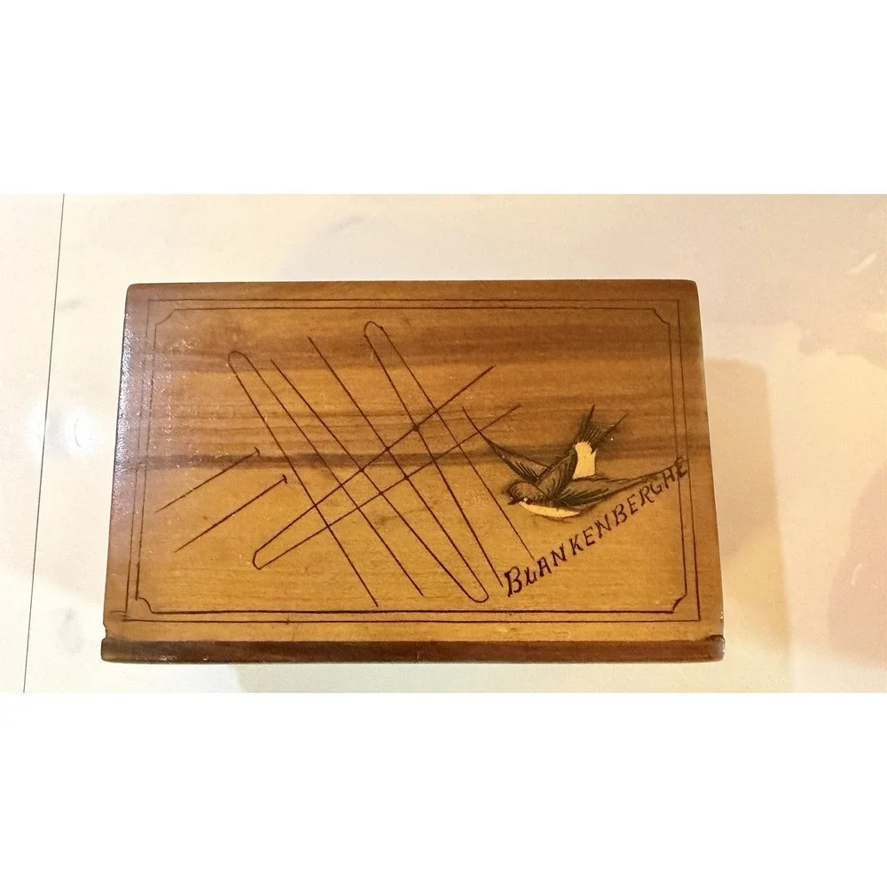 Vintage Sorrento Ware Blankenberghe Swallow Wooden Trinket Puzzle Box